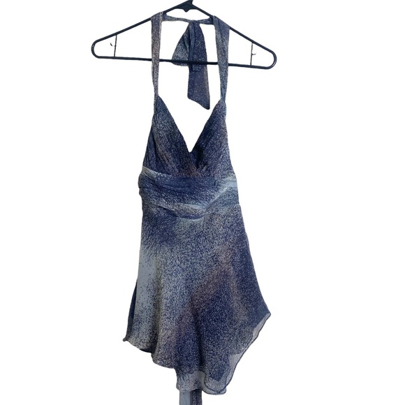 BCBGMaxAzria Tops - BCBG  y2k Silk Dot Ombré Tie Back Halter top Gathers and Silk Sash SZM